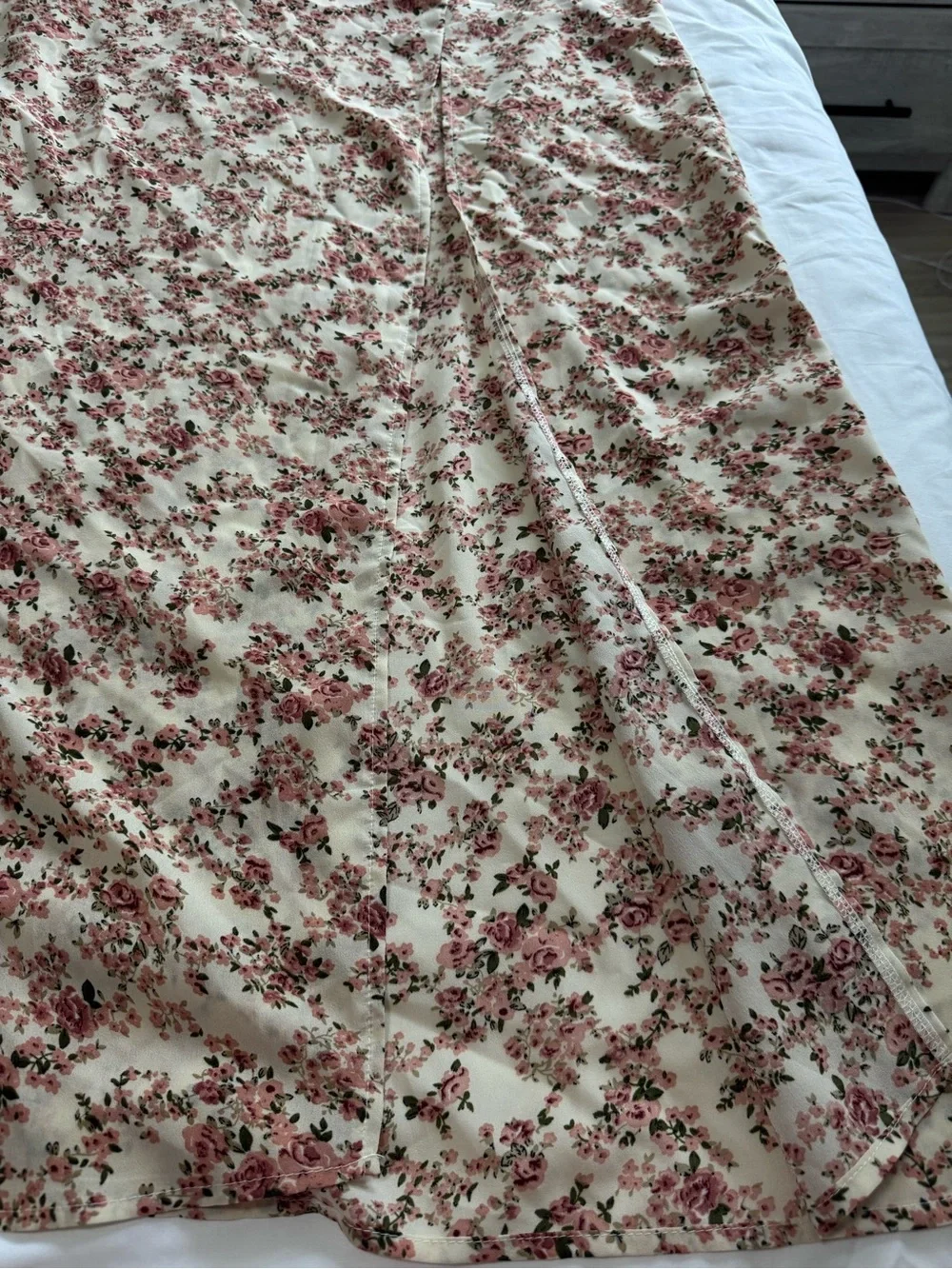 SHEIN Cream Maxi Skirt with Pink Floral Print